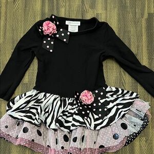 Bonnie Jean Black and Pink Zebra Print Dress
